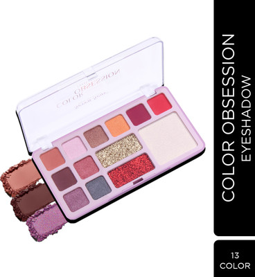 Seven Seas Color Obsession 13 Pigmented Colors Eyeshadow Palette Shimmery & Glitter Finish 32.2 g(Natural)
