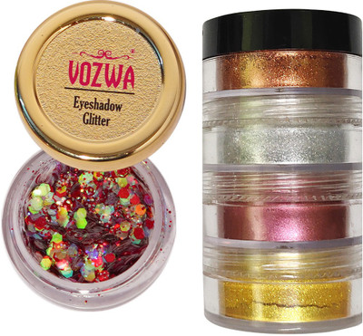 VOZWA Red Mix Eyeshadow Chunky Glitter with 4 in 1 Eye Shadow Shimmer Dust 13 g(Multicolor)