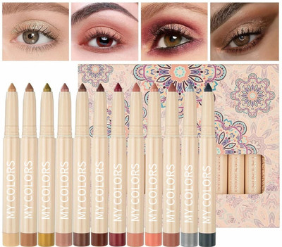 My Colors Cream Eyeshadow Stick Set 12 Colors Highly Pigmented Matte Shimmer Eye Shadow 118 g(Waterproof and Long Lasting Eyeshadow Stick Eye Liner Pen 12 Colors, Set B)
