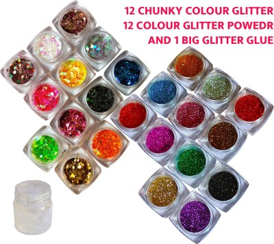 vizo (12 color Fine Glitter, 12Color Chunky) powder Multicolor + Glitter-glue 40 g(Multicolor)
