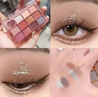 CATERINACHIARA 12 Colors Sparkle Shimmer Finish Long-Lasting Highly Pigmented Eyeshadow Makeup 14 g(Multicolor)