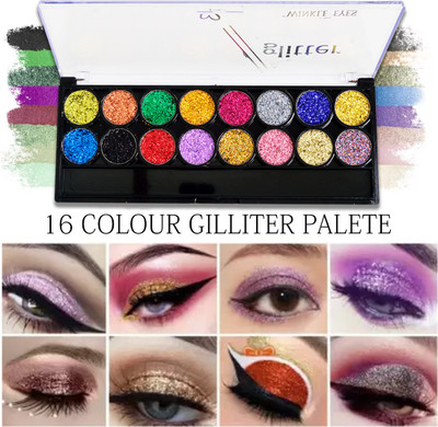 adbeni Ultimate 16 Pigmented Glitter Colors Eyeshadow Palette | Easily Blendable 60 g(Shade-01)