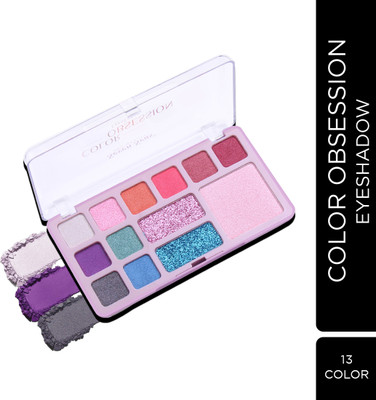 Seven Seas Color Obsession 13 Pigmented Colors Eyeshadow Palette Shimmery & Glitter Finish 32.2 g(Skin)