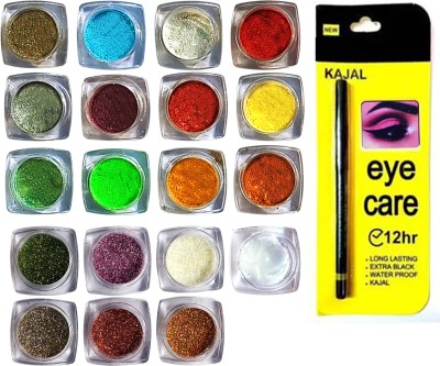 vizo Premium eye shadow (shimmer & glitter) powder multicolor + Glue + Kajal(20 Items in the set)