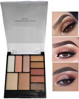 Emijun Shimmer Eyeshadow and Highlighter Makeup Palette Kit 16 g(MULTI COLOR)