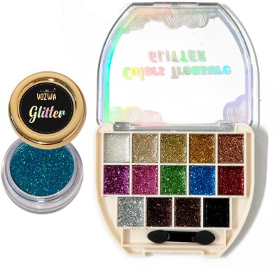 VOZWA Pressed Glitter Eyeshadow Palette with Holographic Sky Blue Glitter 18 g(Multicolor)