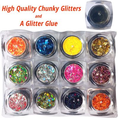 vizo Fine multicolor 12 color chunky glitter powder Eyeshadow chunky glitter 20 g(Multicolor)