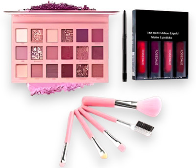 Winble EYESHADOW WITH RED LIPSTICK 4 IN 1 WITH 5 PINK BRUSH 18 g(MULTI)