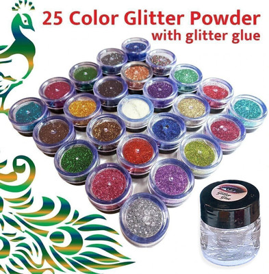 vizo Trendy Fashionable 25 colour eyeshadow glitter powder with glitter glue 30 g(Multicolor)