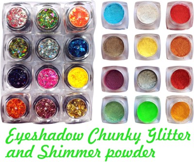 vizo Multicolor Chunky & Shimmer powder Eyeshadow (12 Shimmer + 12 Glitter) 30 g(Multicolor)
