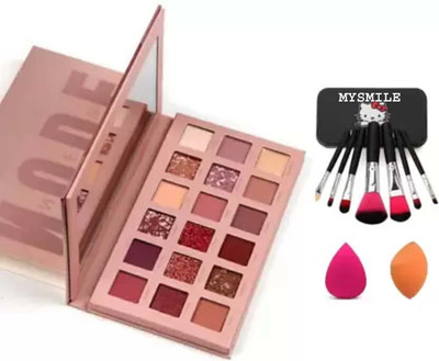 Mysmile 18 color eyeshadow palette with 2 puff black brushes (4 Items in the set) 18 g(MULTI)