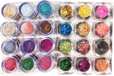 vizo Premium eyeshadow powder 12 color chunky and 12 color glitter 30 g(Multicolor)