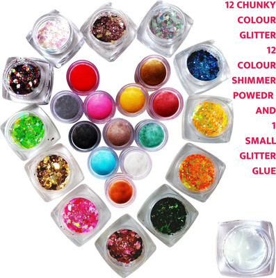 vizo Eye-shadow 12 Color Chunky Glitter, 12 Color Shimmer Powder with Glitter Glue 32 g(Multicolor)