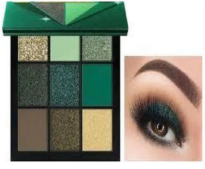 Luipui waterproof matte finish attractive green 9 colors palette eyeshadow for ladies 9.9 g(multicolor)