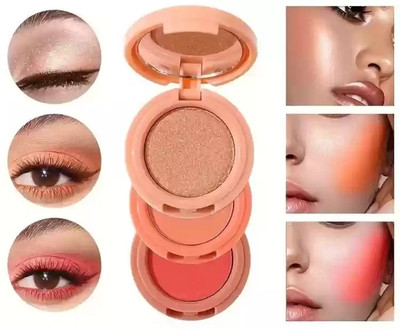 Jiwoo 3 in 1 Blush Highlighter Silky Smooth Face Blush Cheek Tint, Highlighter 8 g(MULTICOLOUR)