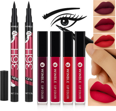 Winble BEST QUALITY 4 IN 1 LIQUID LIPSTICK RED WITH PACK OF 2 EYELINER 100 ml(MULTI)