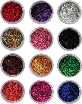 ShopCircuit Multi Colors Eye Dry Thick Shimmer Glitters - Pack Of 12 Pcs 48 g(Multicolor)