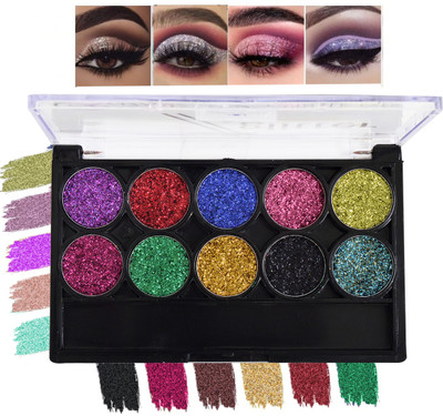 adbeni Ultimate 10 Pigmented Glitter Colors Eyeshadow Palette | Easily Blendable 40 g(Shade-01)