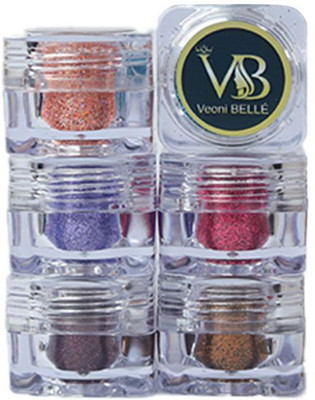 Veoni Belle HD Holographic Bridal Glitter eyeshadow ,superfine eyes & nails Shade Set oF 6 5 g(Multicolor)