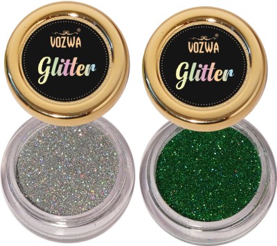 VOZWA Eyeshadow Holographic Glitter Eye Makeup (Silver + Green) 8 g(Silver + Green)