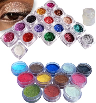 vizo Super gorgeous glittering eye shadow (16 Glitter+ 12 Shimmer) powder Eye makeup 32 g(Multicolor)