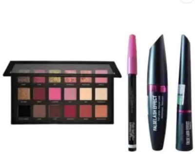 FROSTED COSMETIC 18 Shades Eyeshadow Palette with Smudge Proof Mascarra 20 g(Black)