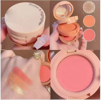 Jiwoo Blush and Highlighter Kit, 3 in 1 Makeup Pressed Powder 8 g(MULTICOLOUR)