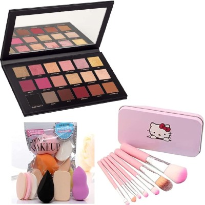 sismo 18 Multicolor Rose Remastered Pigmented Eyeshadow Palette & 7 in1 Makeup Brush & 6 Pcs Sponges Puff(9 Items in the set)