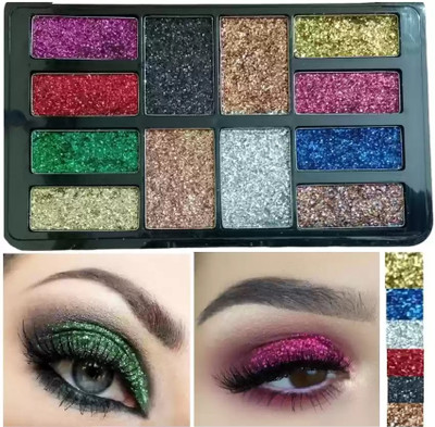 HUZURLU 12 Different Glitter Eye shadow Palette 18 g(Multi color)