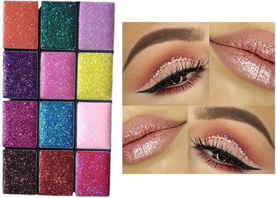 YAWI highly sparkle glitter eyeshadow palette |12 color glitter eyeshadow palette 21.88 g(MULTI COLOR)