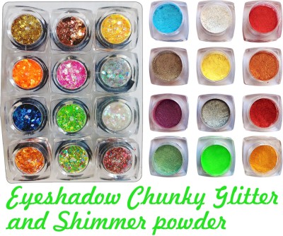 vizo Chunky power and shimmer powder Eyeshadow (12 Shimmer + 12 Glitter) 30 g(Multicolor)