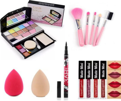 SNAPBEAUTY Make_Up Kit And 5 Pcs Brush 36h Eyeliner With Red Edition 4 Lipstick 2 Blender 200 g(Multicolor)