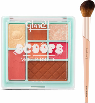 Glam21 Scoops Makeup Palette -Cotton Candy,15gm & Lord Of Brushes Blusher Brush|Combo 15 g(Cotton Candy)