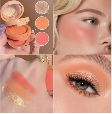 MYEONG 3 In 1 Matte Glitter Highlighter Shiny Blusher and Eyeshadow Kit 4.8 g(Multi Shade)