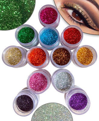vizo 12 Shining Colors Eyeshadow Glitter Powder (12 Pcs) in easy to use box 24 g(Multicolor)