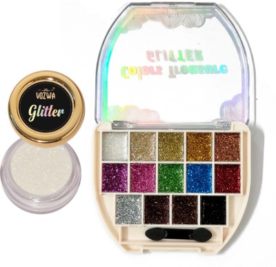 VOZWA Pressed Glitter Eyeshadow Palette with Holographic White Glitter 18 g(Multicolor)