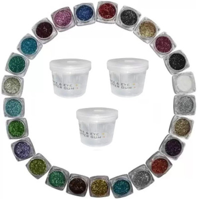 Yuency Multicolor Shining Eyeshadow Shimmer / Glitter Powder with 3 Glue/Gum 56 g(MULTI COLOR)