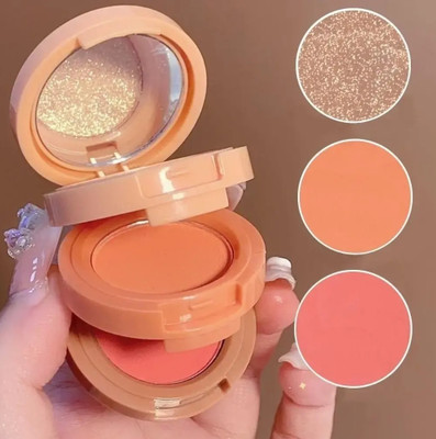 CATERINACHIARA 3 in 1 face blusher + highlihger with mini compact palette Compact(MULTI COLOR, 4.8 g)