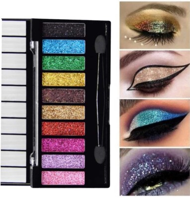 EZELFLOW BEAUTY Glitter Eyeshadow Palette, 10 Colors Sparkle Shimmer Eye Shadow 13 g(Highly Pigmented Long Lasting Makeup Palette Set-B)