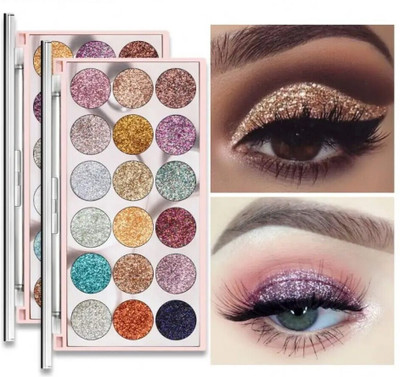 HSQ 18-Color Glitter Eyeshadow Palette | Ultra-Shiny Party & Bridal Makeup Kit 18 g(Multicolour)