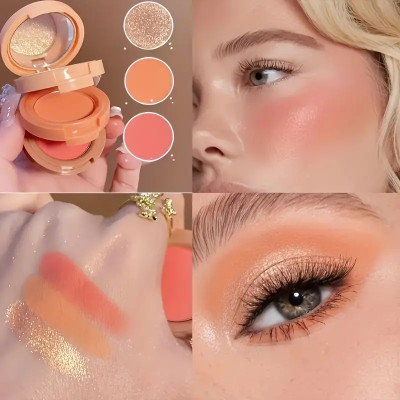 manasona 3-in-1 Long-Lasting Waterproof Blush, Highlighter Palette 4.8 ml(MULTICOLORS)
