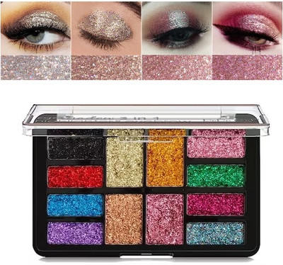 BLUEMERMAID Highly Pigmented Colors Shimmery Finish 12 Color Glitter Eyeshadow 18 g(MULTI COLOR)