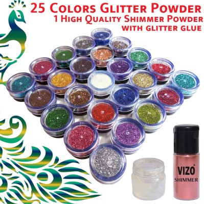 vizo Fine & Even Particle Size Shimmer Powder with 25 Color Glitter Powder Eyeshadow 35 g(Multicolor)