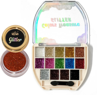 VOZWA Pressed Glitter Eyeshadow Palette with Holographic Orange Glitter 18 g(Multicolor)