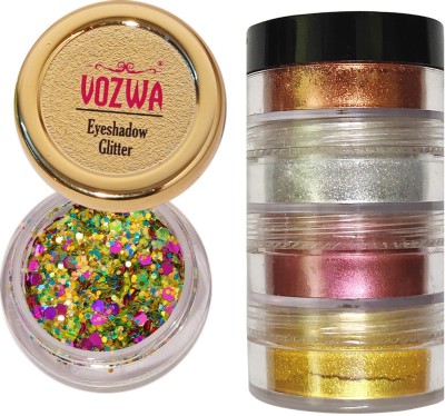 VOZWA Green Mix Eyeshadow Chunky Glitter with 4 in 1 Eye Shadow Shimmer Dust 13 g(Multicolor)