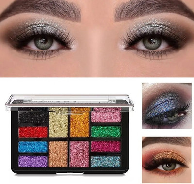 BLUEMERMAID 12 Color Glitter Eyeshadow Palette, Fine Pressed, High Shimmer 18 g(MULTI COLOR)
