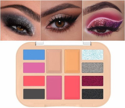 FLORERO 12 Pigmented Matte & Shimmer Shades Eyeshadow Highlighter Blusher 16.5 g(MULTI COLOR)