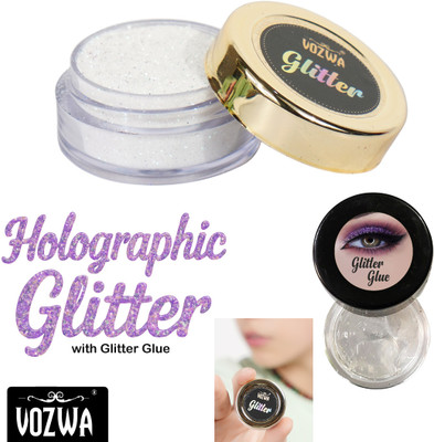 VOZWA Rainbow Eyeshadow Glitter Powder with Glitter Glue 20 g(White)