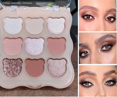GABBU Korean 9-COLOR CUTE GLITTER MATTE BEAR SHAPE EYESHADOW 12 g(Multicolour)