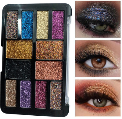 YAWI 12 Colors Glitter Eyeshadow | High Sparkle & Highly Pigmented Glitter Eyeshadow 18 g(Multi Shade)